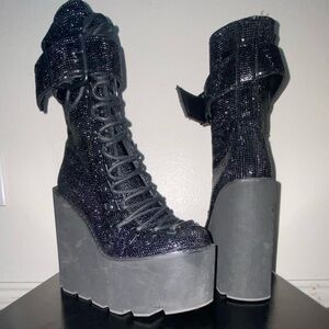 Club Exx Black Rhinestone Traitor Platform Boots